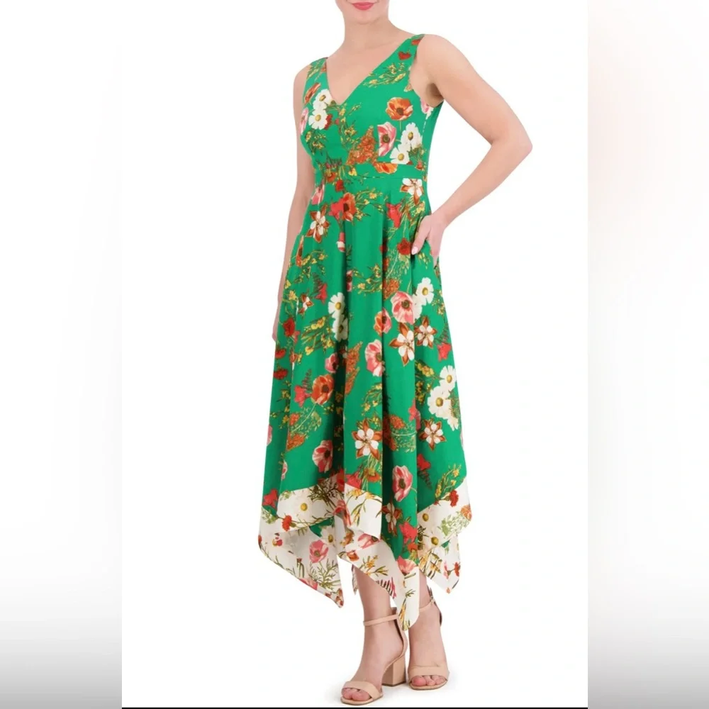NWT Vince Camuto Floral Print Handkerchief- Hem Dress size 14 - Picture 4 of 10